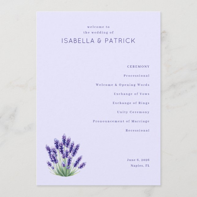 Programme Serene Lavender Floral Wedding Program (Devant)