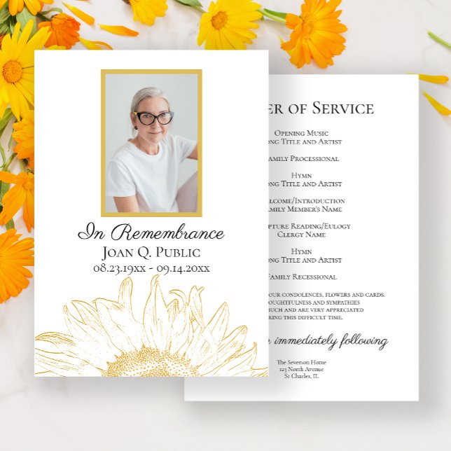 Programme Service funéraire graphique de tournesol jaune (Créateur téléchargé)