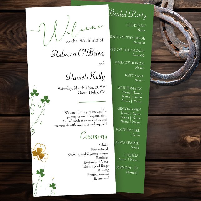 Programme Shamrock Fleur sauvage Vert et Or Mariage élégant (Elegant wedding programs from my Shamrock Wildflower wedding collection)
