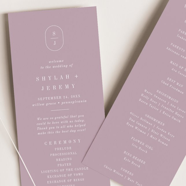 Programme SHYLAH Mauve Lilac Simple moderne Mariage violet (SHYLAH Mauve Lilac Simple Modern Purple Wedding Program)