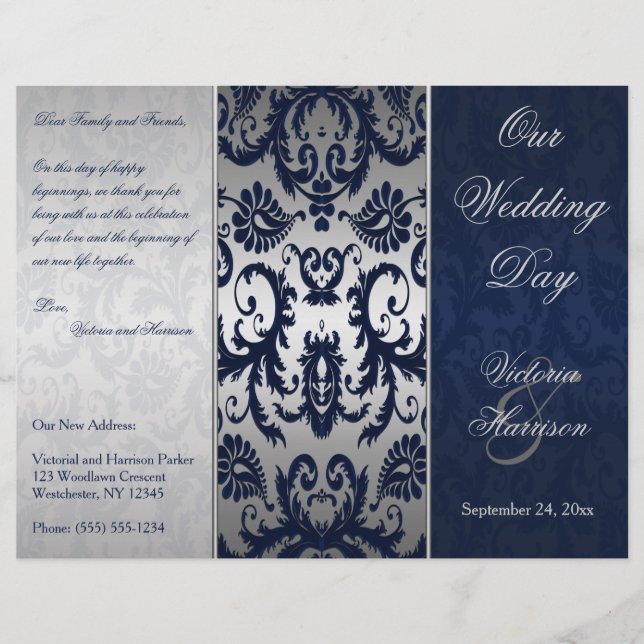 Programme Silver and Navy Blue Mariage damassé (Devant)