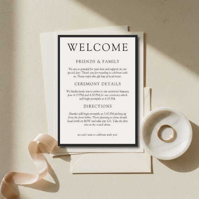 Programme Simple Charcoal Mariage Classique de Bienvenue (Simple Charcoal Classic Wedding Welcome Program)