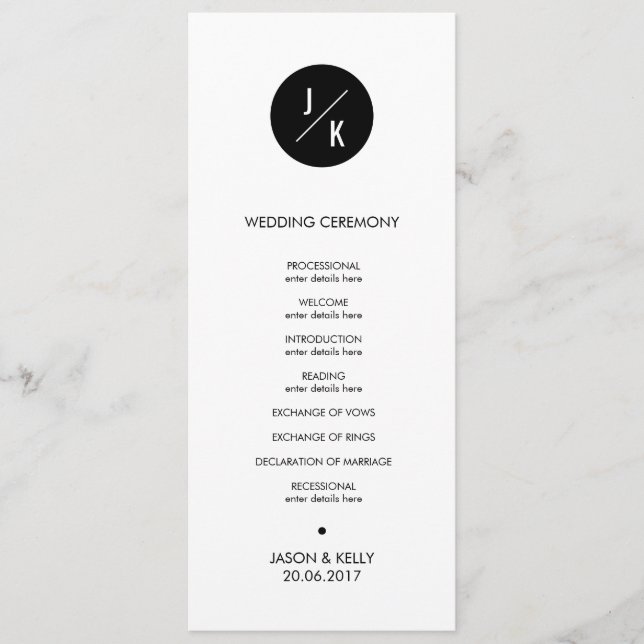 Programme simple de cérémonie de mariage en cercle (Devant)