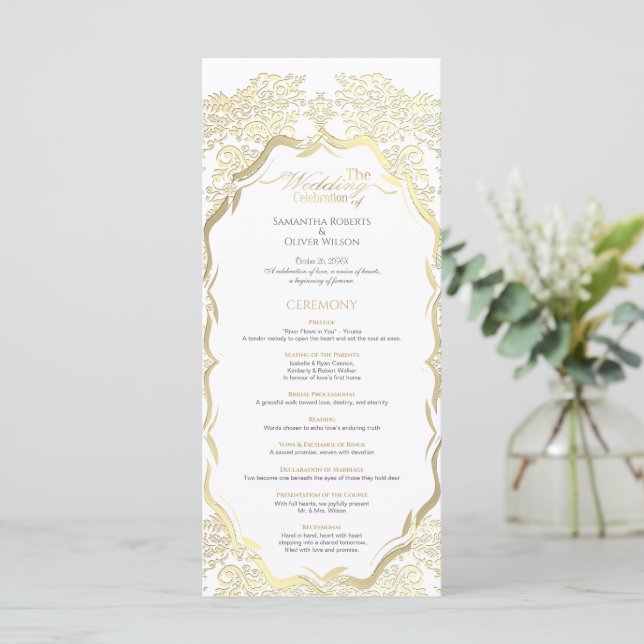 Programme simple de mariage doré orné (Debout devant)