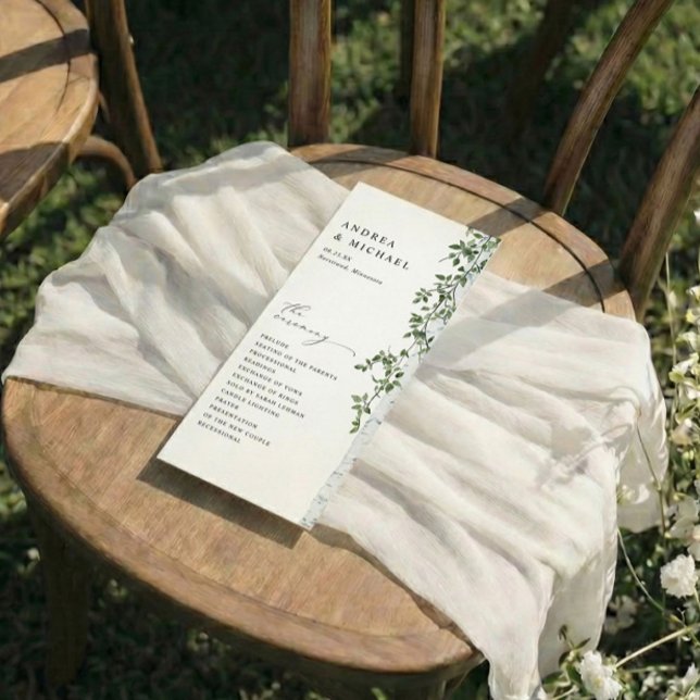 Programme Simple Mariage de feuillage de bouleau vert (Elegant Woodsy Birch Tree Wedding Programs)