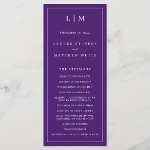Programme Simple Mariage Élégant Monogramme Violet