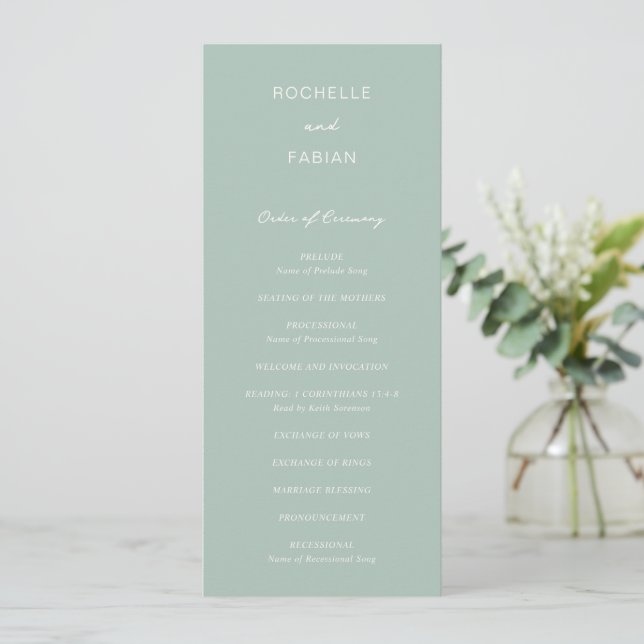 Programme Simple Mariage Élégant Vert Atténué (Debout devant)