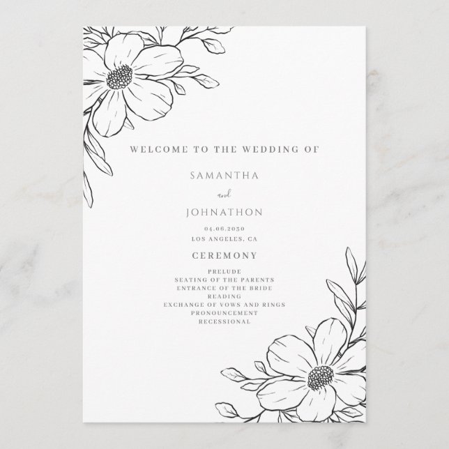 Programme Simple mariage floral blanc noir  (Devant)