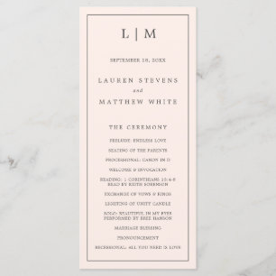 Programme Simple Monogramme Rose Pâle Mariage Élégant