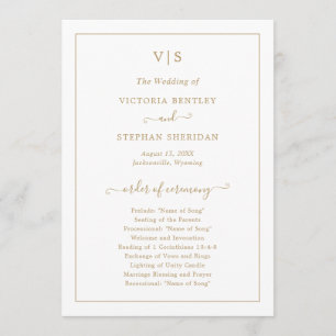 Programme Simple Monogramme traditionnel Mariage d'or élégan