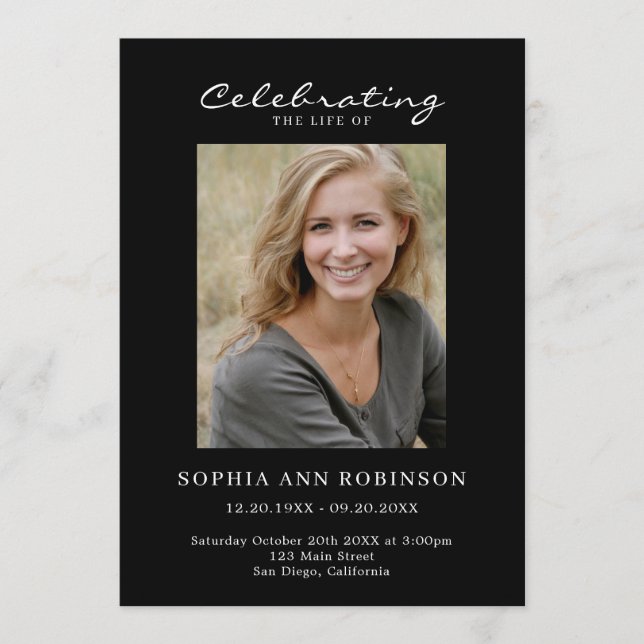 Programme Simple Photo Memorial Order Of Service Black (Devant)