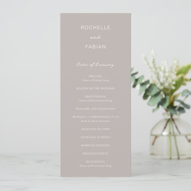 Programme Simple Taupe Élégant Mariage (Debout devant)