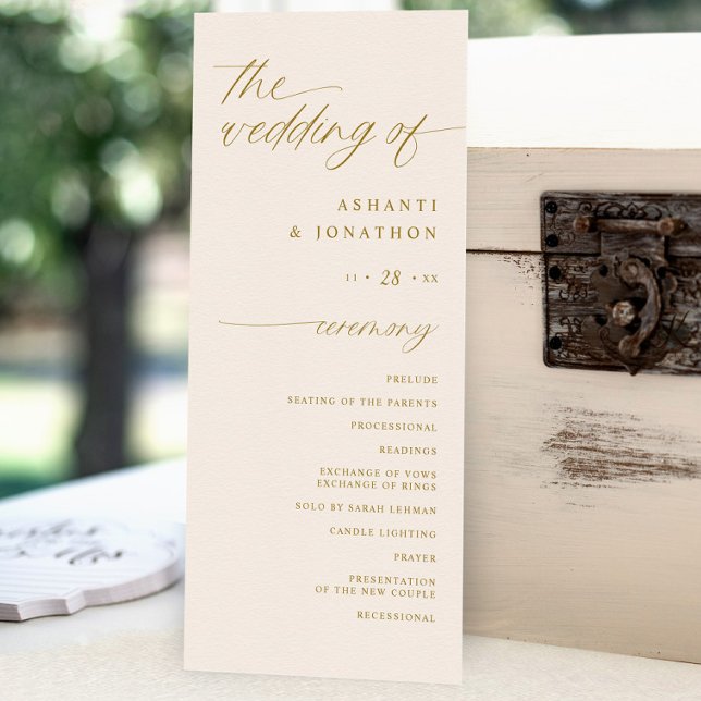 Programme Soft Romantic Script ivoire et Mariage d'or (Gold and ivory wedding programs - soft delicate romantic script )