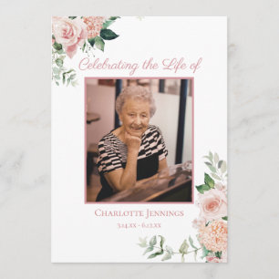 Programme Soft rose Floral Funeral Memorial Ordre de service