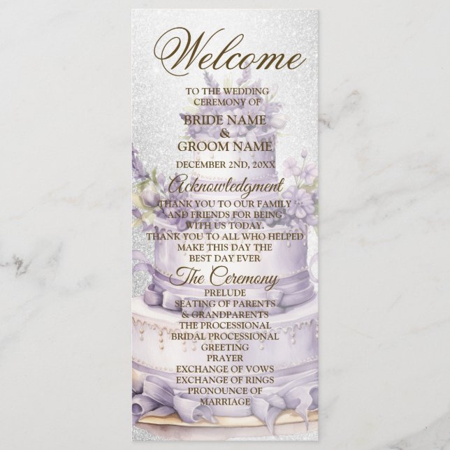 Programme Soirée de bienvenue Cake Lavender Floral Élégant M (Devant)