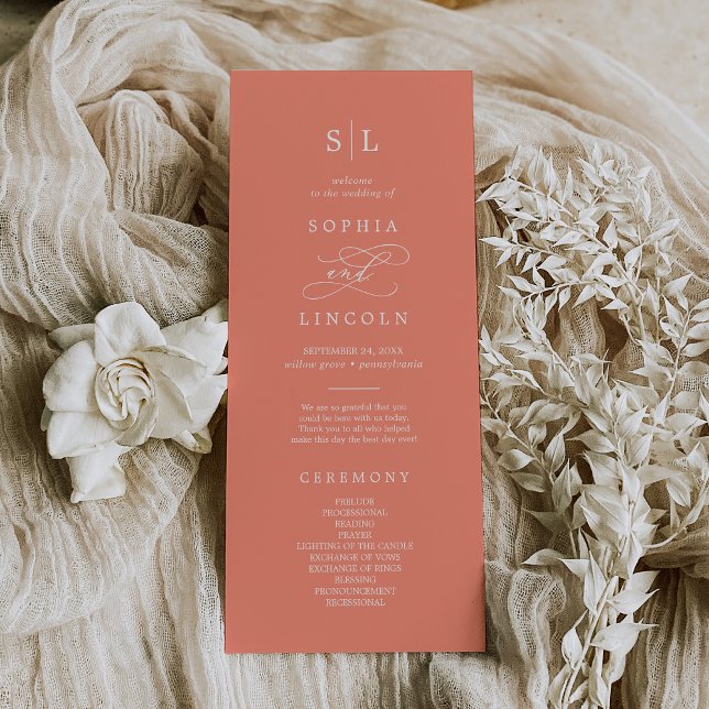 Programme SOPHIA Bright Coral Été Monogramme Mariage (SOPHIA Bright Coral Summer Monogram Wedding Program)