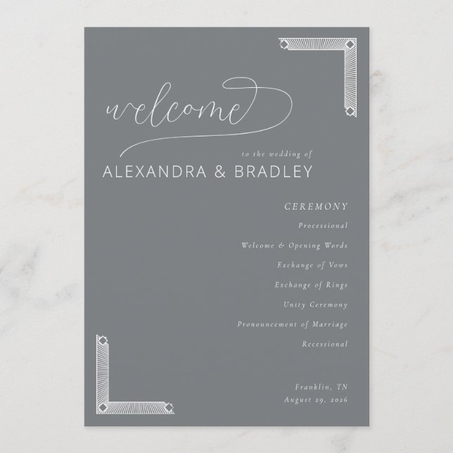 Programme Sophisticated Gray Wedding Ceremony Schedule (Devant)