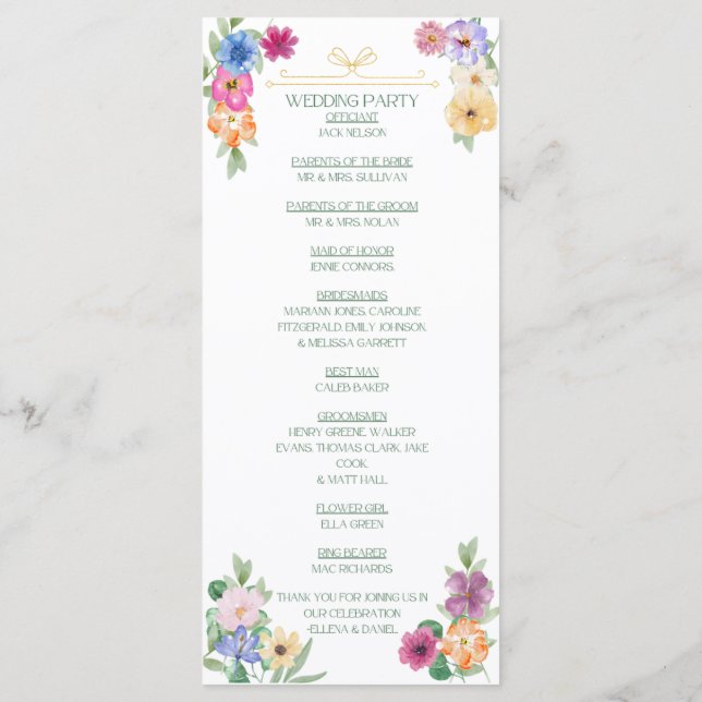 Programme Spring Floral wildflower wedding program (Dos)