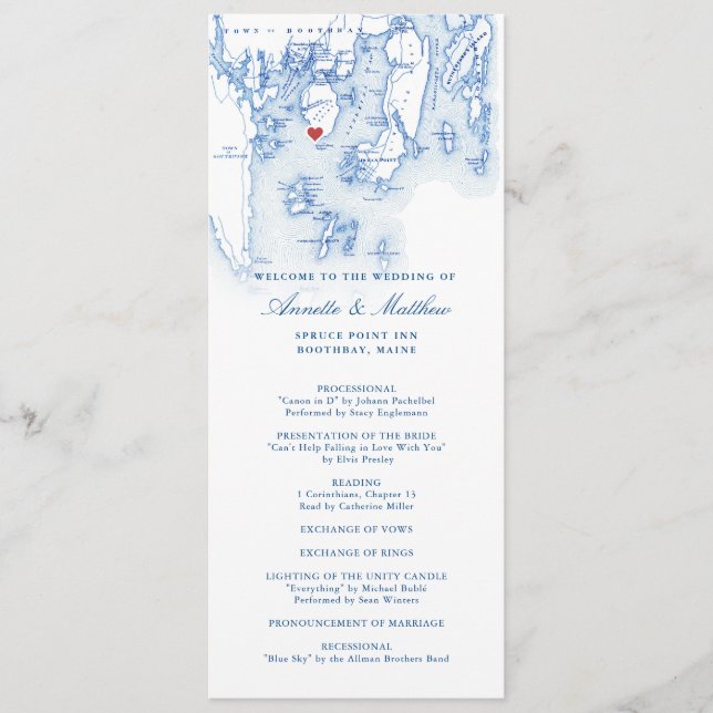 Programme Spruce Point Inn Maine Elegant Navy Blue Mariage (Devant)