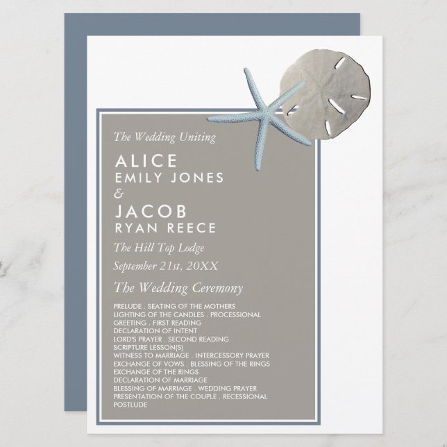 Programme Starfish and Sand Dollar - Mariage plage (Devant / Derrière)
