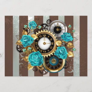 Programme Steampunk Clock and Turquoise Roses on Striped