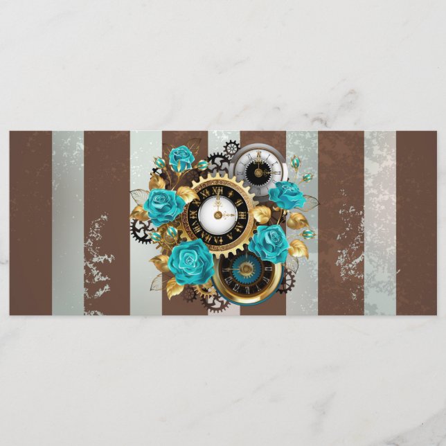 Programme Steampunk Clock and Turquoise Roses on Striped (Devant)