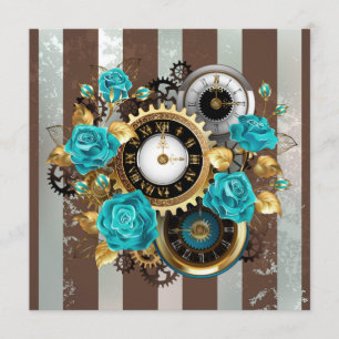 Programme Steampunk Clock and Turquoise Roses on Striped