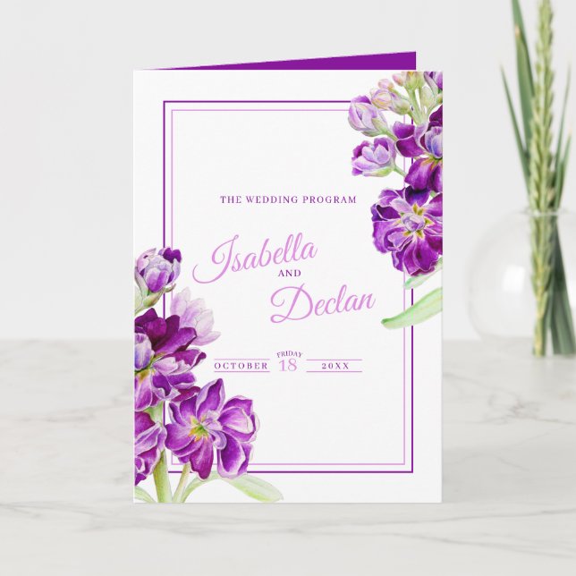 Programme Stock fleurs violet aquarelle art mariage (Devant)