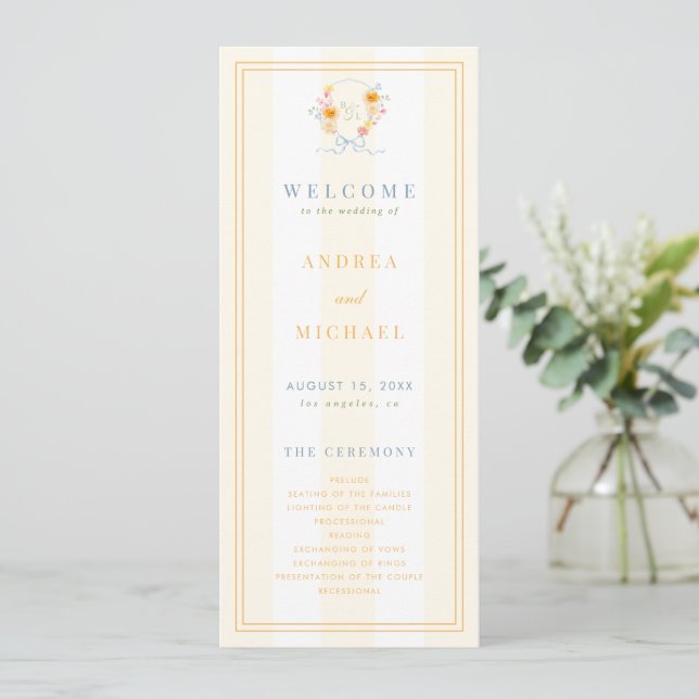 Programme Stripes Floral Crest Monogram & Bow Spring Wedding (Debout devant)
