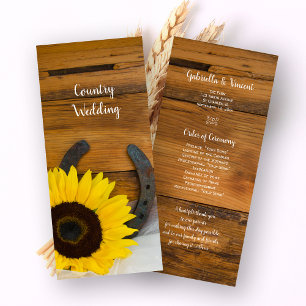 Programme Sunflower and Horseshoe Western Wedding Program