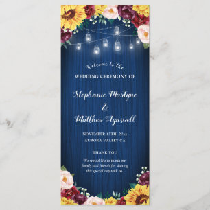 Programme Sunflower Navy Blue Jar Lumières Bourgogne Mariage