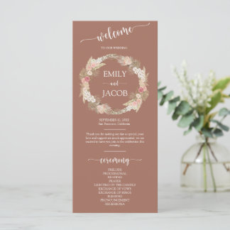 Programme Terracotta Boho Floral Wreath Mariage Flat Program