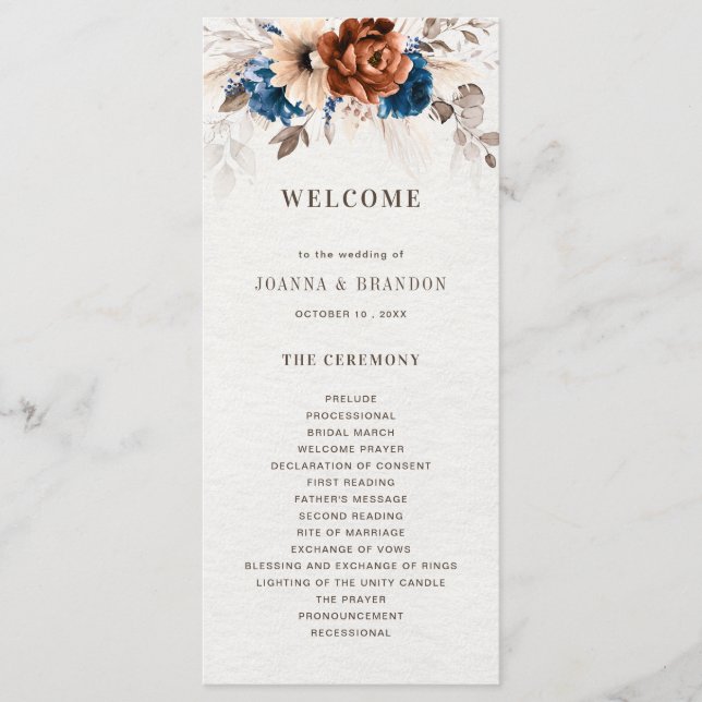 Programme Terracotta Marine Bleu Pampas Grass Mariage rustiq (Devant)