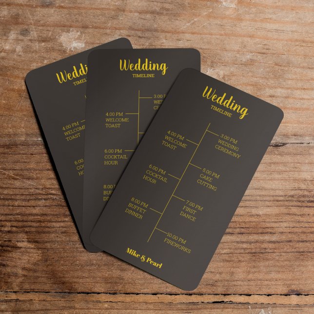 Programme Thème de Mariage doré noir riche (Let your wedding timeline card match your wedding theme.)