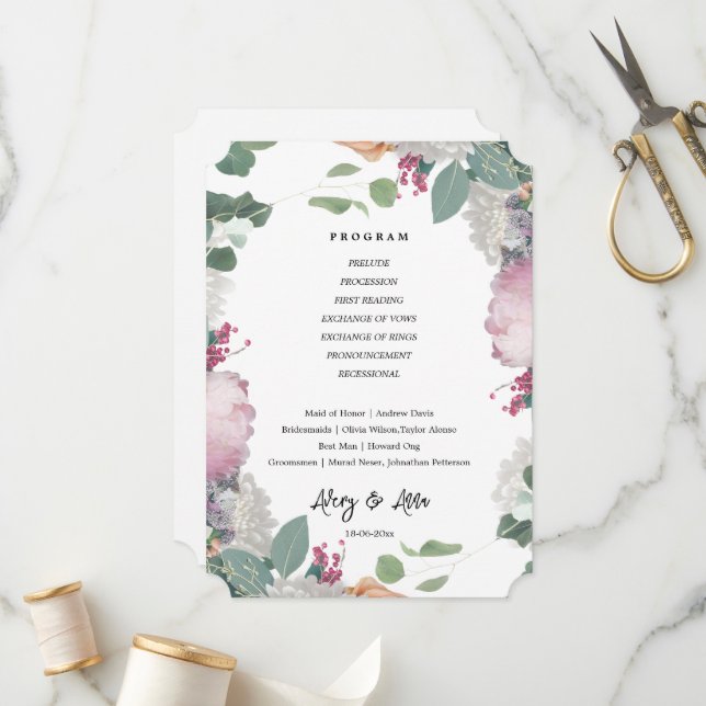 Programme Thème de mariage floral (Devant/Arrière en situation)