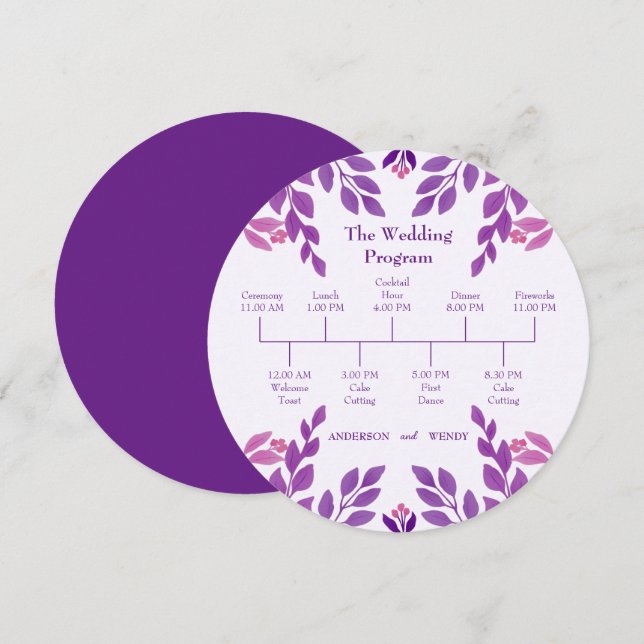 Programme Thème Mariage Feuille violet (Devant / Derrière)