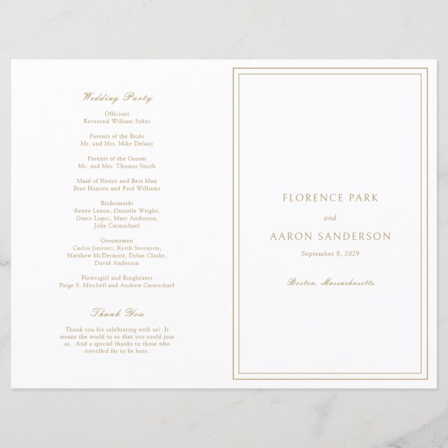 Programme traditionnel de mariage catholique intem (Devant)