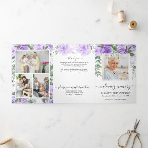 Programme Trois Volets Aquarelle violette Memorial Funérailles florales