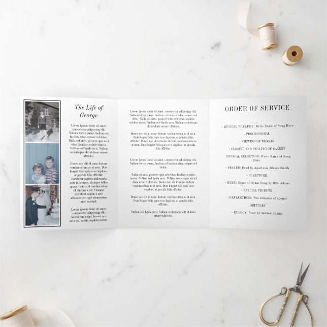 Programme Trois Volets Black White In Loving Memory Photo Funeral (Intérieur)