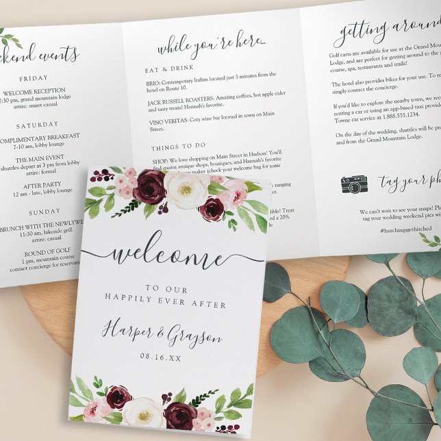 Programme Trois Volets Blush Romance Mariage Bienvenue Lettre & Itinérair (Créateur téléchargé)