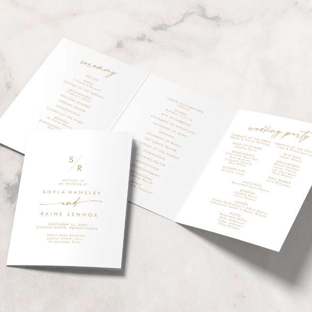 Programme Trois Volets Boho Chic Gold et Mariage de monogramme blanc (Créateur téléchargé)