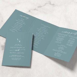 Programme Trois Volets Boho Chic Seafoam Turquoise Mariage Monogramme