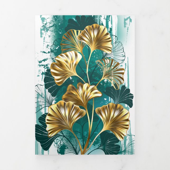 Programme Trois Volets Branche avec Feuilles d'or Ginko Biloba (Page de couverture)