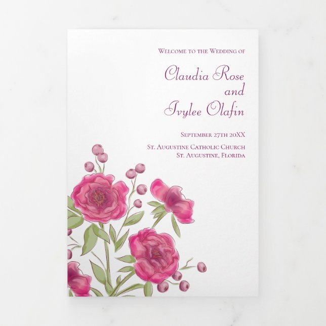 Programme Trois Volets Bright Pink Rose Wedding Programs (Page de couverture)
