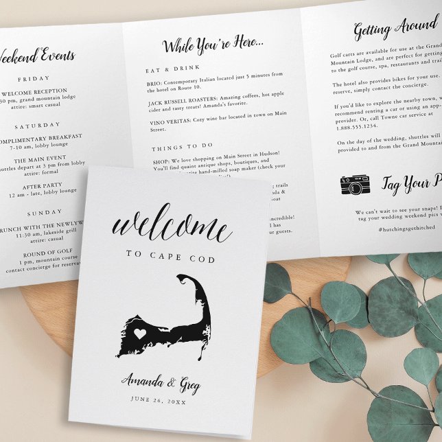 Programme Trois Volets Cape Cod Mariage Bienvenue Lettre & Itinéraire (Créateur téléchargé)