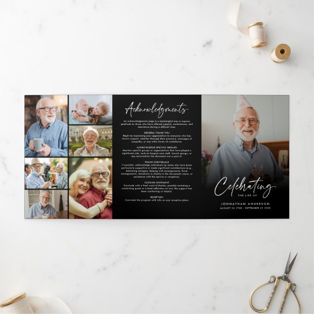 Programme Trois Volets Célébration de la vie 10-Photo Black & White Funer (Extérieur)