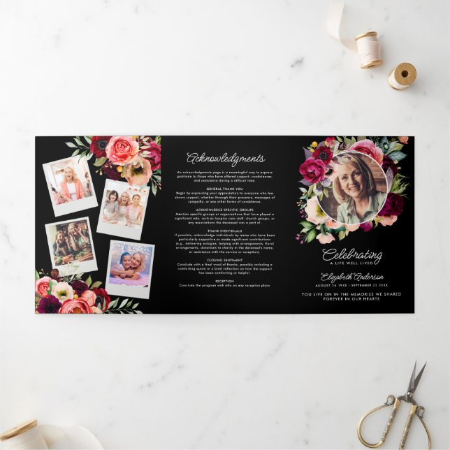 Programme Trois Volets Célébration de la vie Aquarelle Floral Memorial (Extérieur)