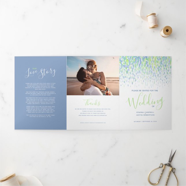 Programme Trois Volets Cérémonie du mariage d'art abstrait bleu, vert, bl (Extérieur)