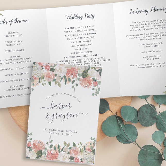 Programme Trois Volets Cérémonie Mariage florale du milieu de l'été (Créateur téléchargé)