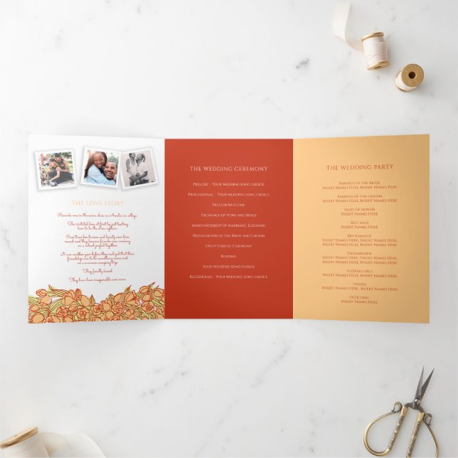 Programme Trois Volets Coeur orange tulipes encre histoire dévouement mar (Intérieur)